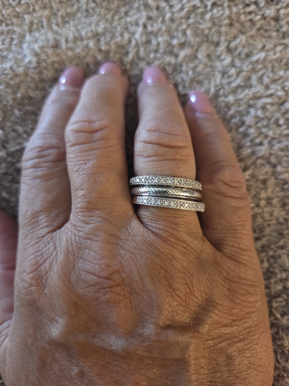Authentic Judith Ripka 925 Sterling Silver CZ & Cable Stacking Bands (set of 3) - Picture 1 of 9